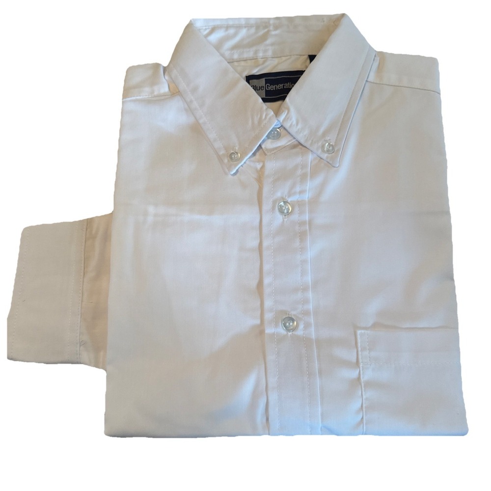NWT Blue Generation Long Sleeve White Casual Shirt Men Size L Button Down Cotton